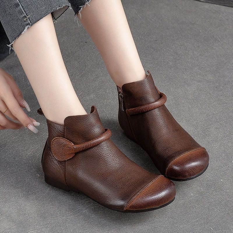 Bottes pour femmes en cuir souple de style rétro