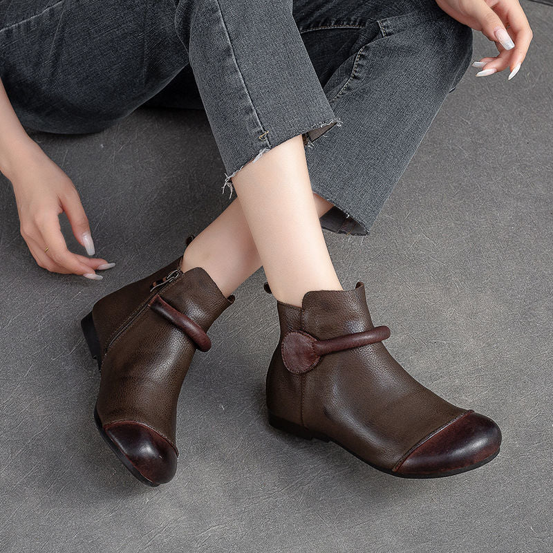 Bottes pour femmes en cuir souple de style rétro