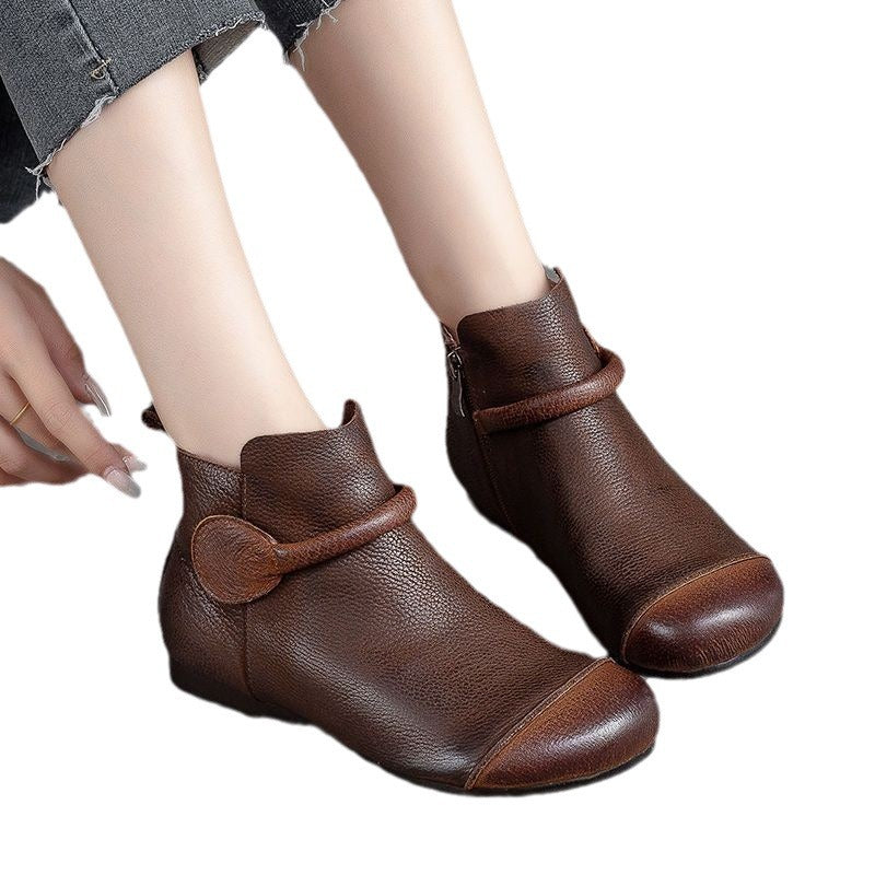 Bottes pour femmes en cuir souple de style rétro