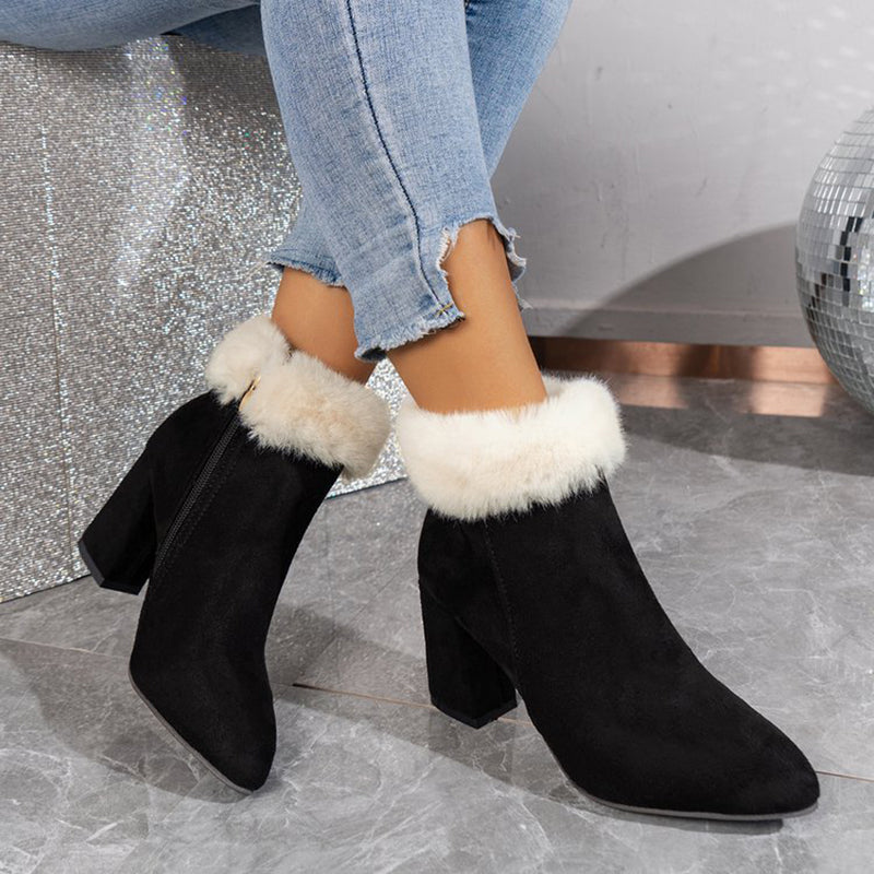 Bottines en peluche imprimées à carreaux pour femmes