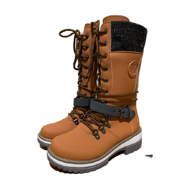 Bottes mi-hautes pour femmes Bout rond en Cuir