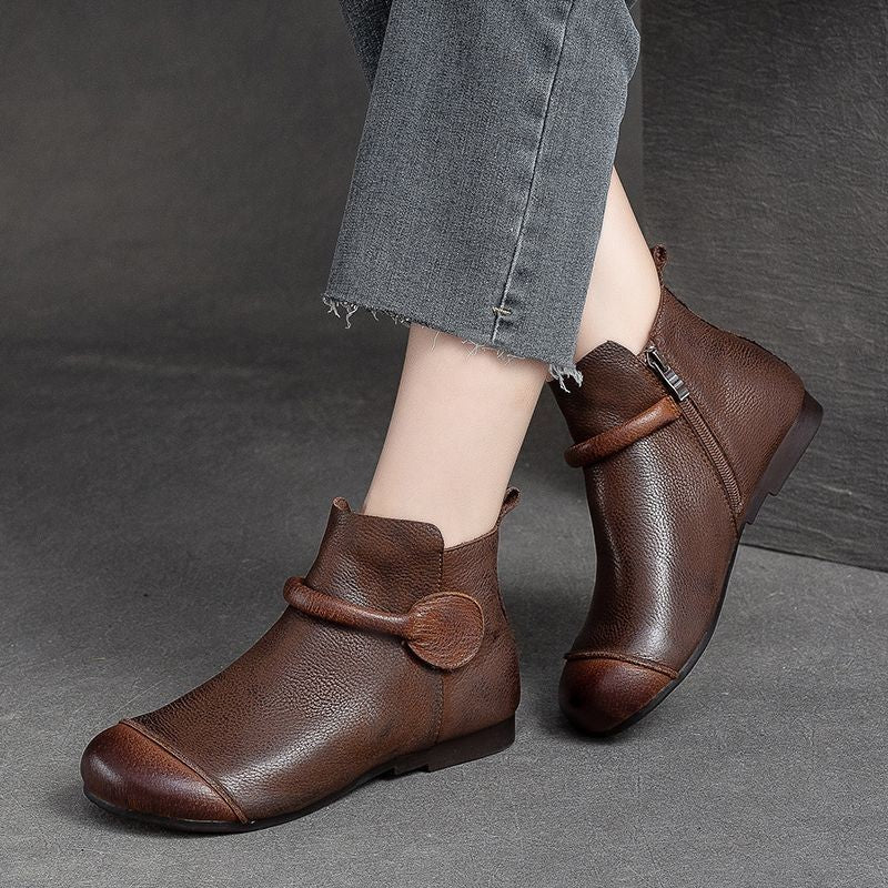 Bottes pour femmes en cuir souple de style rétro