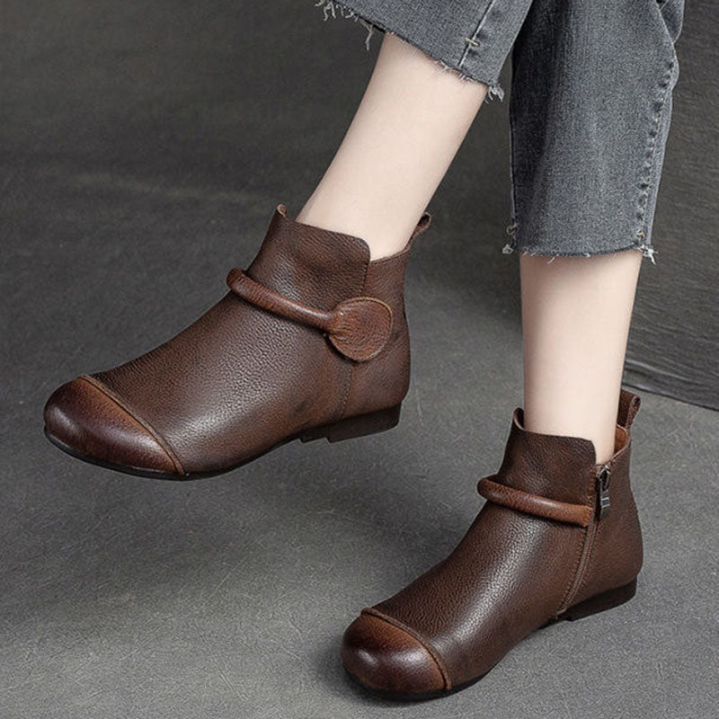 Bottes pour femmes en cuir souple de style rétro