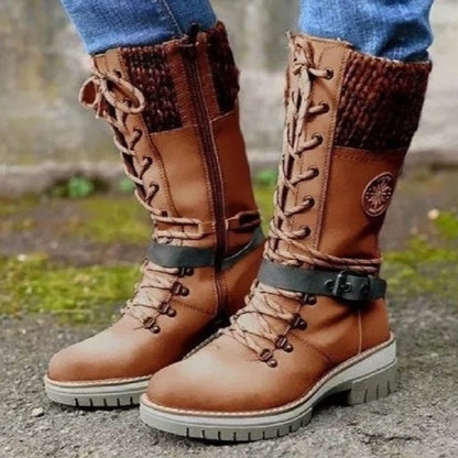 Bottes mi-hautes pour femmes Bout rond en Cuir