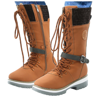 Bottes mi-hautes pour femmes Bout rond en Cuir