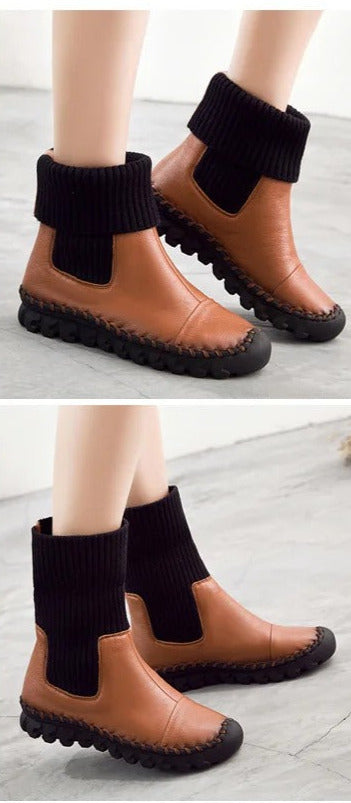 Bottes plates en cuir pour femmes