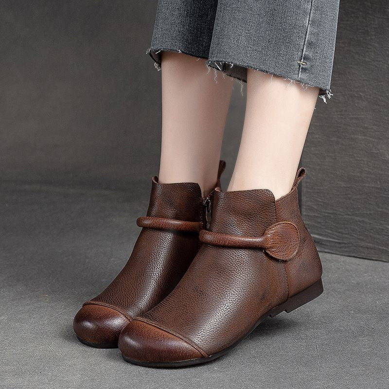 Bottes pour femmes en cuir souple de style rétro